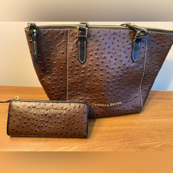 Dooney & Bourke Handbags - Dooney & Bourke Espreso Ostrich Domed Satchel & Matching Wallet - AUTHENTIC NWOT